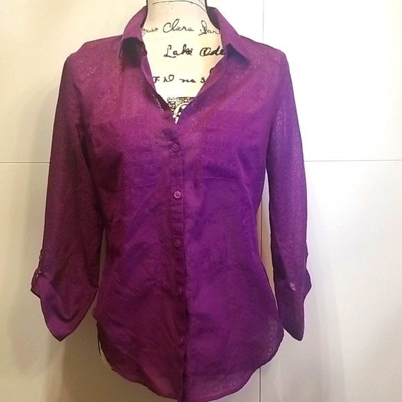 Ann Taylor Factory Tops - Ann Taylor Cut Out Design Button Down Blouse